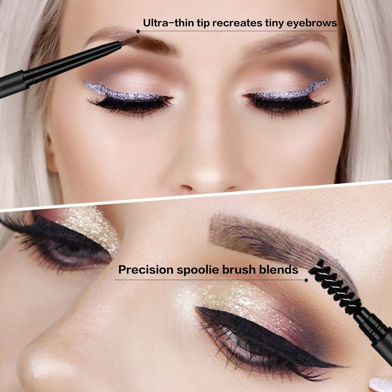 3Pcs Waterproof Eyebrow Pencil Dark Brown, Premium Eye Brow Pencil Brn with Spoolie Brush, Longwearing for Perfect Brows, Professional, Precision, Defines, Double-ended Eyebrow Pen for Women, O'CHEAL
