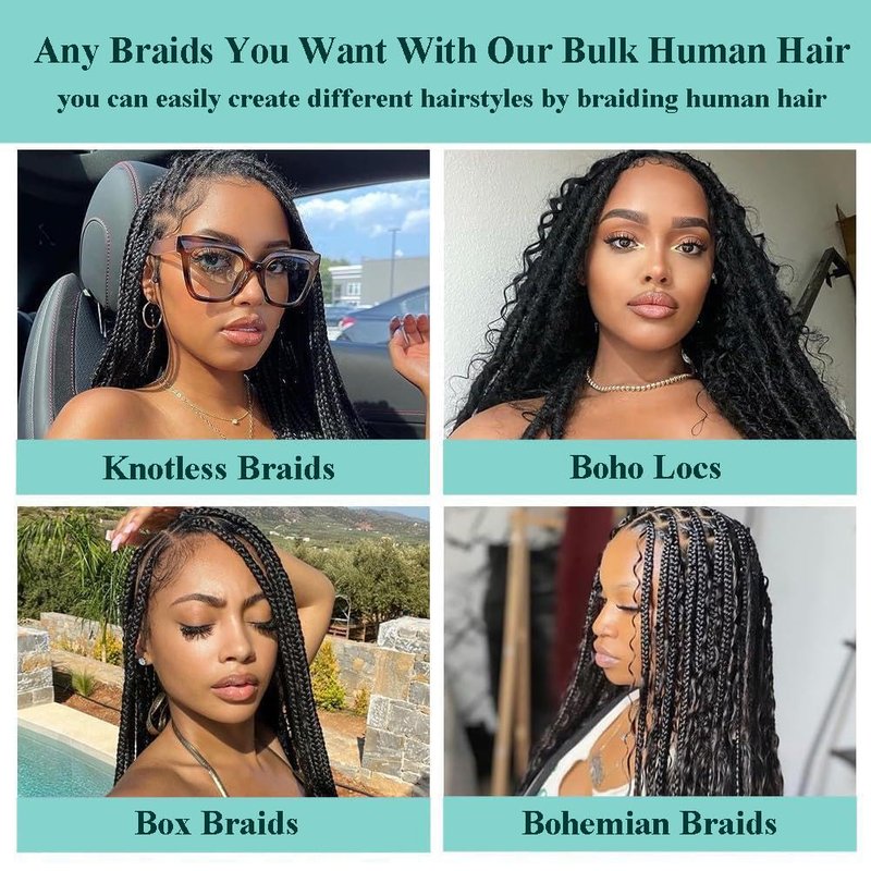 Human Braiding Hair for Boho Braids 110g 20 Inch Deep Water Wave Bulk Human Boho Hair for Braiding No Weft 12A Wet and Wavy Curly Human Hair Extensions 2 Bundles/Pack Natural Color