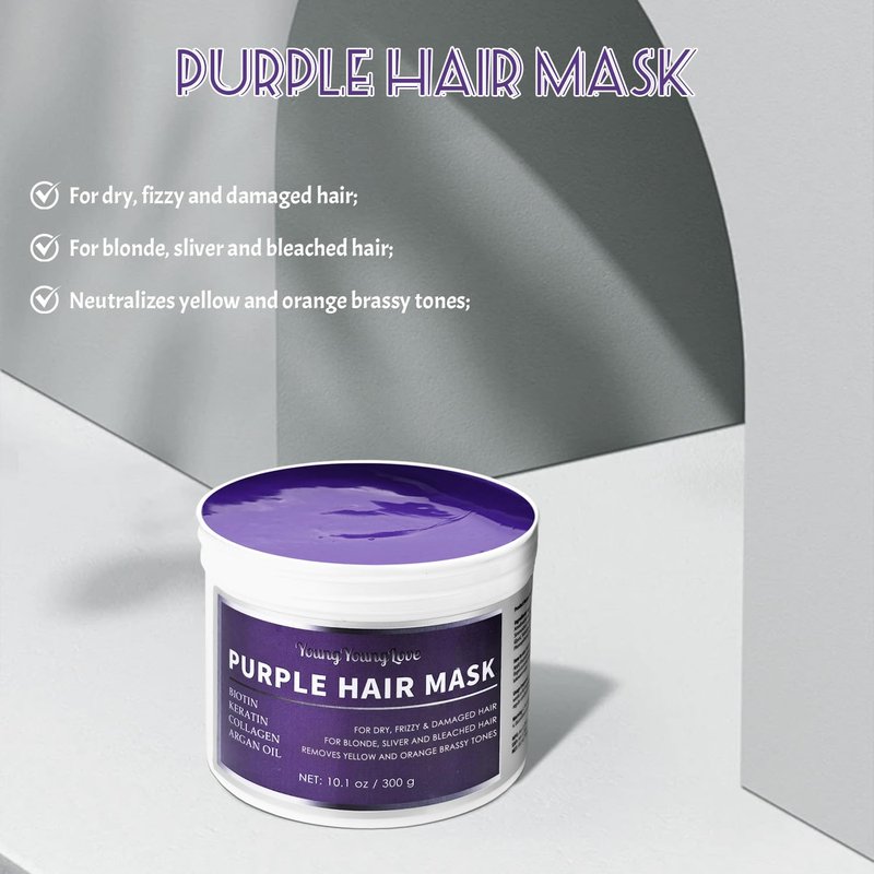 Keratin & Biotin Hair Mask - Neutralizes Brassy Tones for Blonde & Silver Hair | Deep Hydration with Argan Oil, 10.1 oz