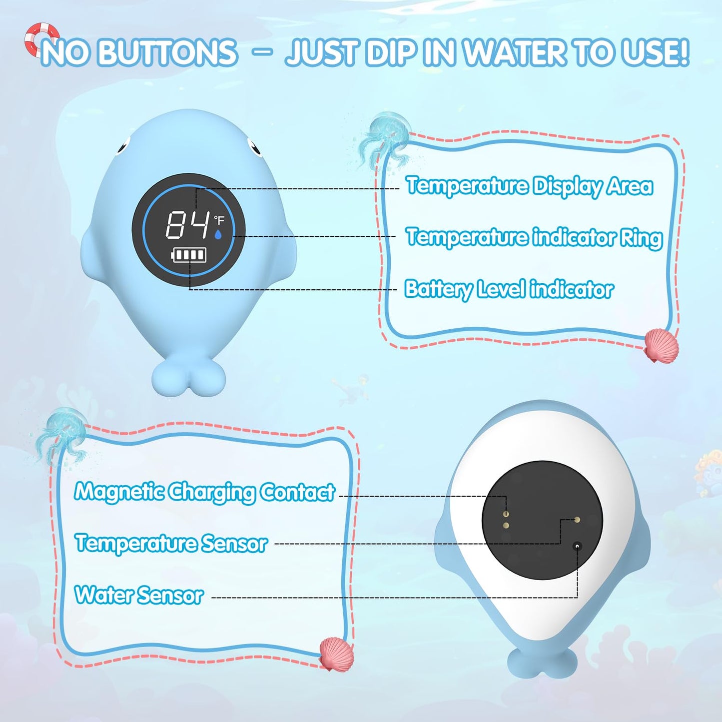 BabyElf Rechargeable Baby Bath Thermometer – Digital Water Thermometer with Safe Temperature Alert, Fast & Accurate Reading for Newborn Infant Toddler, Floating Bath Toy