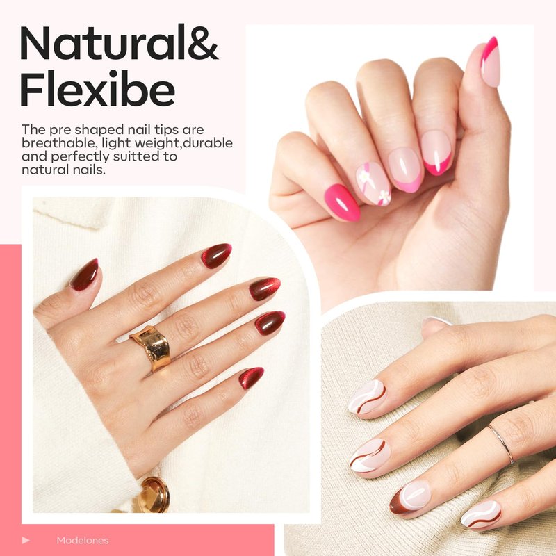 Short Almond Nail Tips - Gel Nail Kit for Perfect Manicure | Easy Application