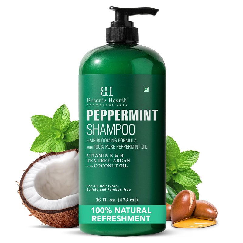 Botanic Hearth Peppermint Oil Shampoo | Hair Blooming Formula With Keratin For Thinning Hair | Fights Hair Loss, | Sulfate Free For Men And Women | 16 Fl Oz