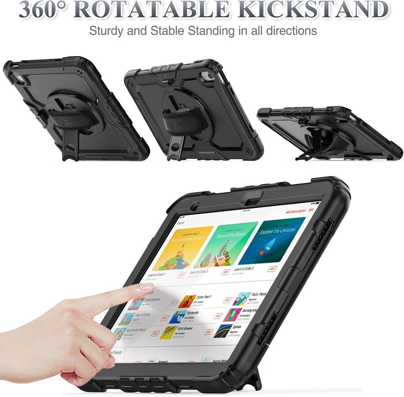 iPad 11th/10th Generation Case - Full-Body Drop Protection with Screen Protector & 360° Rotate Hand Strap | Black