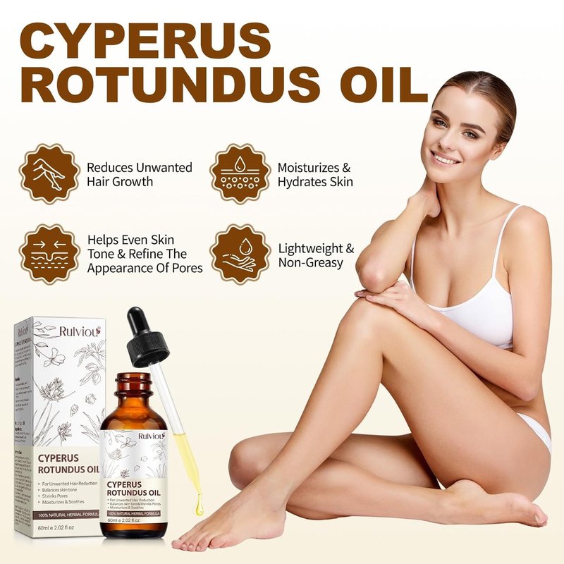 Cyperus Rotundus Oil - Natural Hair Removal Oil | Gentle & Effective for All Skin Types - 2 fl. oz.