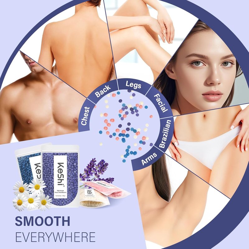 Painless Hair Removal Waxing Kit - Wax Warmer with 6 Hard Wax Beans for Full Body, Legs, Face & Bikini | Ideal for Men & Women