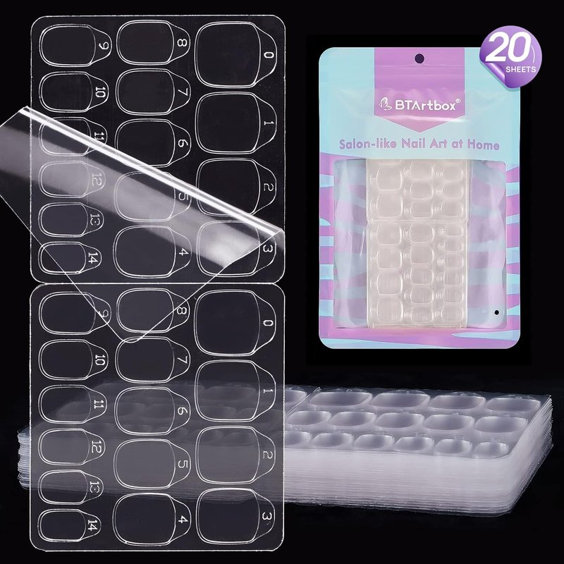 Adhesive Tabs for Press-On Nails - Ultra Thin, Waterproof 600PCS Double-Sided Jelly Stickers | 20 Sheets, 15 Sizes