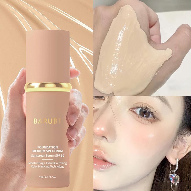 BARUBT 4 in 1 Color Changing Foundation - Medium Spectrum, Evening Skin Tone, Long-Lasting & Waterproof Hydrating Concealer with Medium to Full Coverage, Lightweight Flawless Finish Makeup