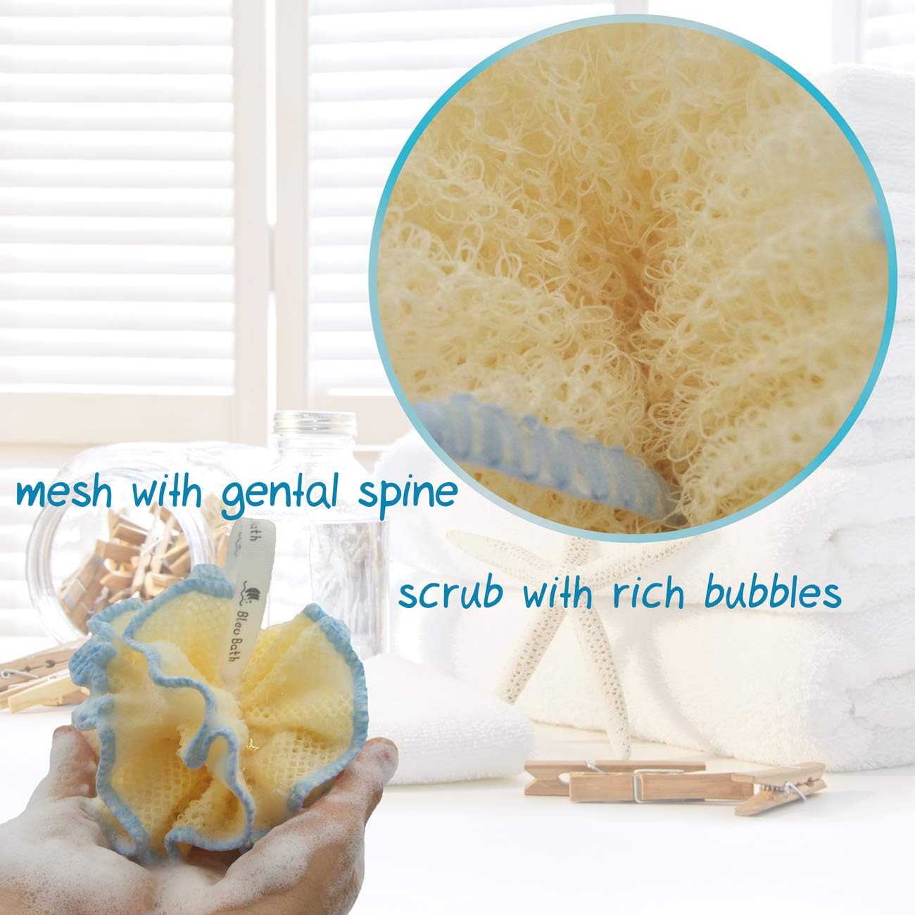 (4 Pack) Exfoliating Body Scrubber Puff Deep Cleaning Sturdy Bath Loofah Mesh Sponge in Rough with Rich Bubbles for Men and Women
