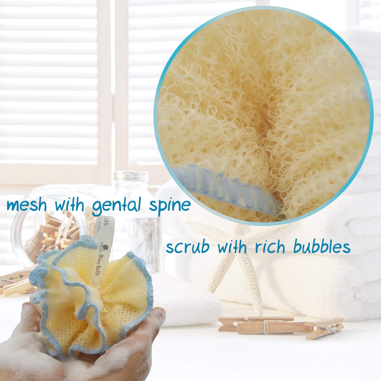 (4 Pack) Exfoliating Body Scrubber Puff Deep Cleaning Sturdy Bath Loofah Mesh Sponge in Rough with Rich Bubbles for Men and Women