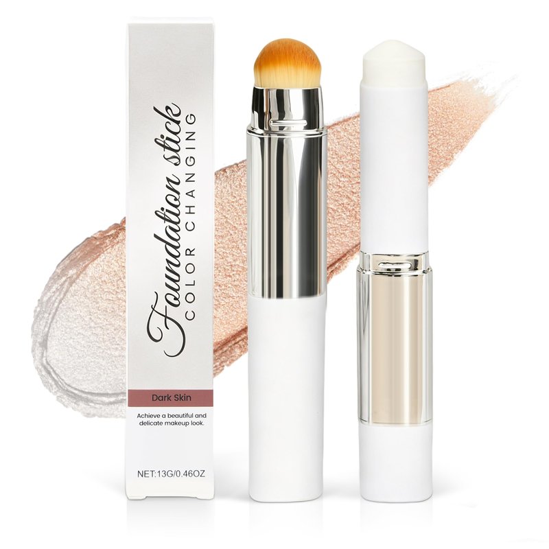 Foundation Stick, Color Changing Foundation 2 in 1 Concealer with Brush for Skin Moisturizing, Hydrating Long Lasting Matte Base Makeup, Light Coverage Concealer for Mature Dry Oily Skin, Dark