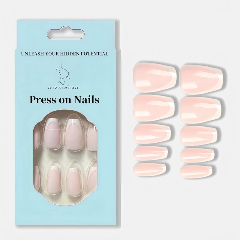 Medium Square Press-On Nails - Classic White V-Tip French Manicure | Glue-Free Acrylic with Adhesive Tabs (24 Pcs)