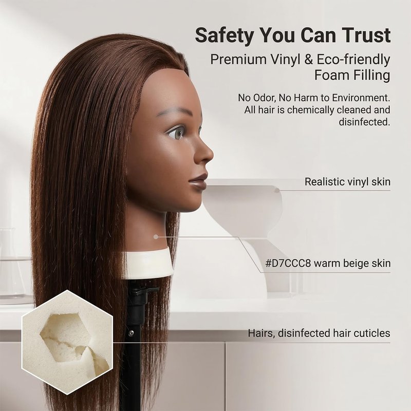 16 Inch 100% human hair mannequin head practice head for braiding manikin head with Clamp stand doll head for hair styling practice kit for kids and Cosmetology (Brown 16-inch)