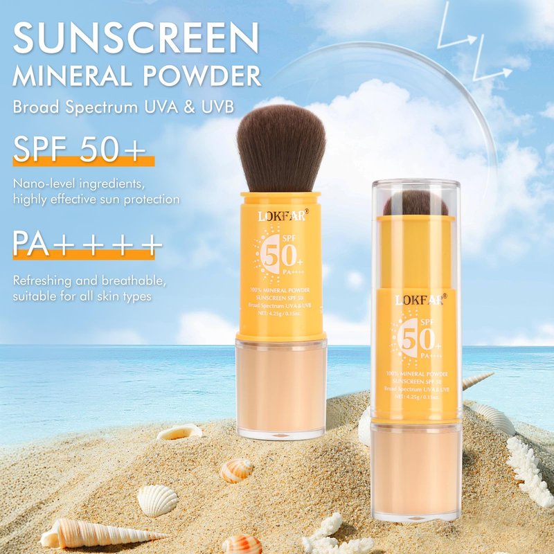 Mineral Powder Sunscreen Setting Makeup - SPF 50 Brush On Sunscreen for Face & Scalp & Hair, Natural Matte Loose Finishing Powder, Oil Control Lightweight Breathable (Medium)