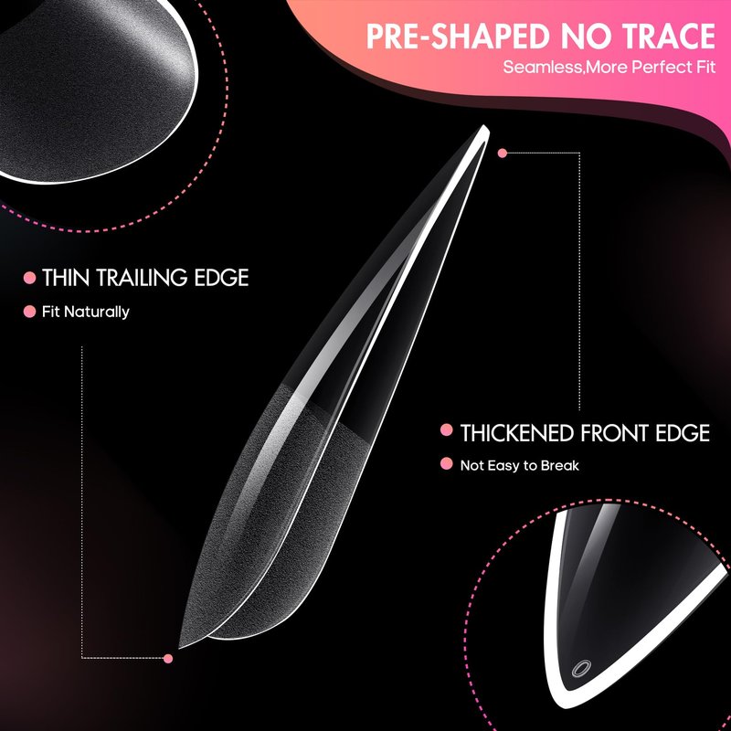 Ranrose Long Almond Nail Tips: 240pcs Nail Tips Full Cover False Nail 12 Sizes Half Matte Pre-shape Acrylic Almond Shaped Press On Nail Tips DIY Nail Salon