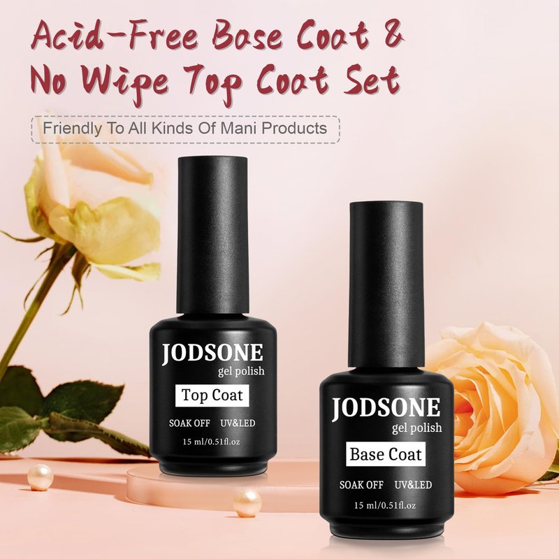 JODSONE 2 Bottles of Top Coat Base Coat Set No Wipe Foundation Combination Bright Surface At Home DIY Nail Salon Girl Gift
