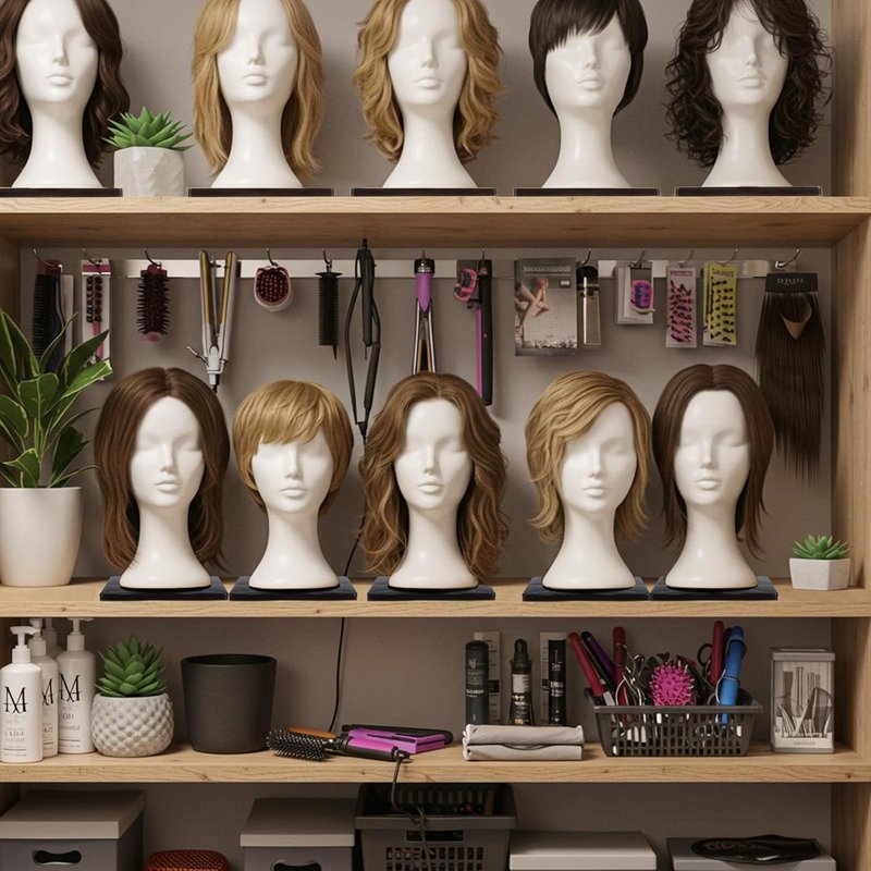 AceOrbit Foam Mannequin Wig Head Stands - Non-Tip Styling Holder for Tabletop Display | Black Plastic (4 Pcs)