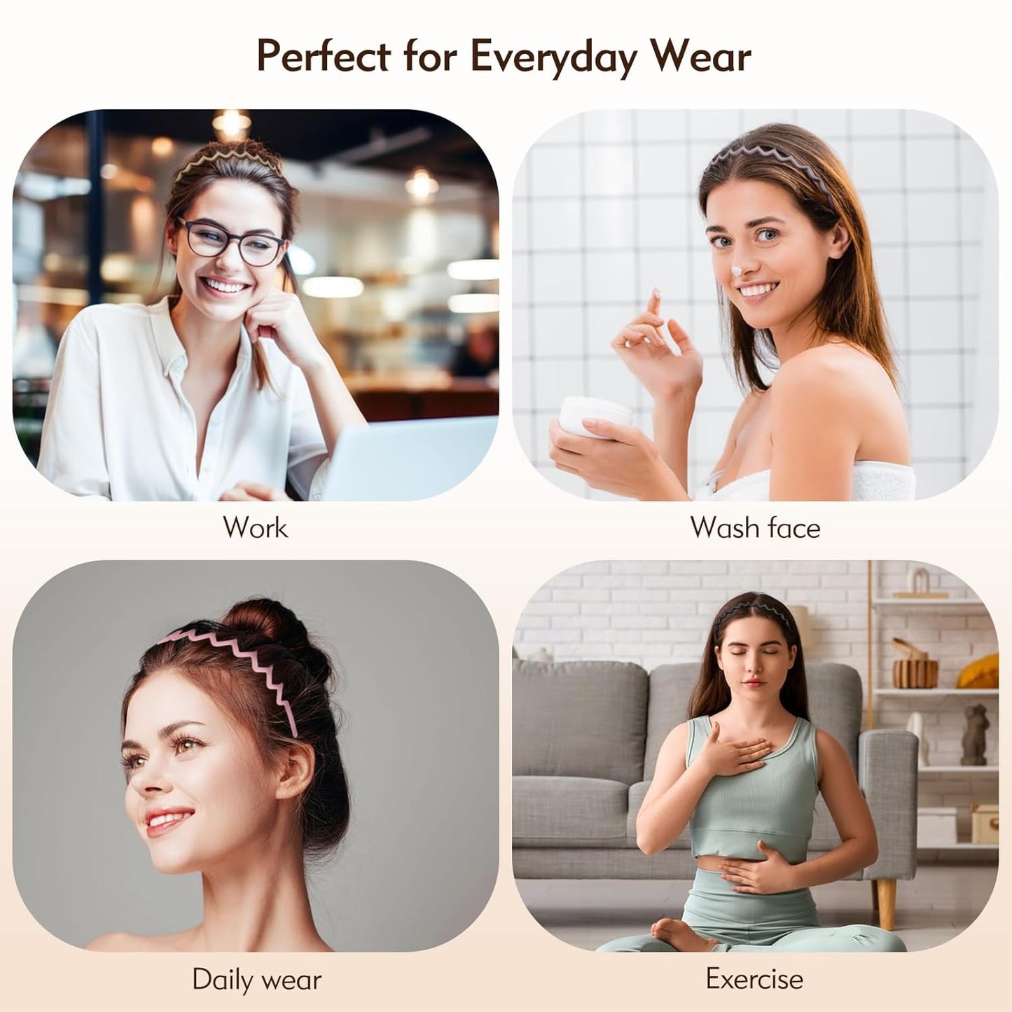 Zig Zag Headbands - 4-Pack Non-Slip Comb Headbands for Women & Men | Classic Wavy Claw Hair Accessories