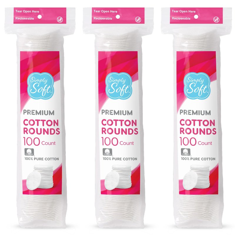 Medline Simply Soft Cotton Rounds (300 Count), 100% Cotton Absorbent and Textured Cotton Pads, Lint-Free