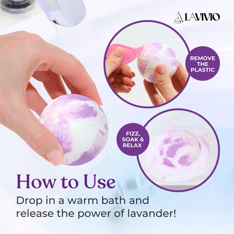 Lavivio Lavender Bath Bombs for Women - Lavendar Bath Bomb with Shea Butter & Essential Oils - Mega Foaming, Relaxing, Moisturizing, for Stress Relief & Dry Skin - 3 x 100g - Gift Set