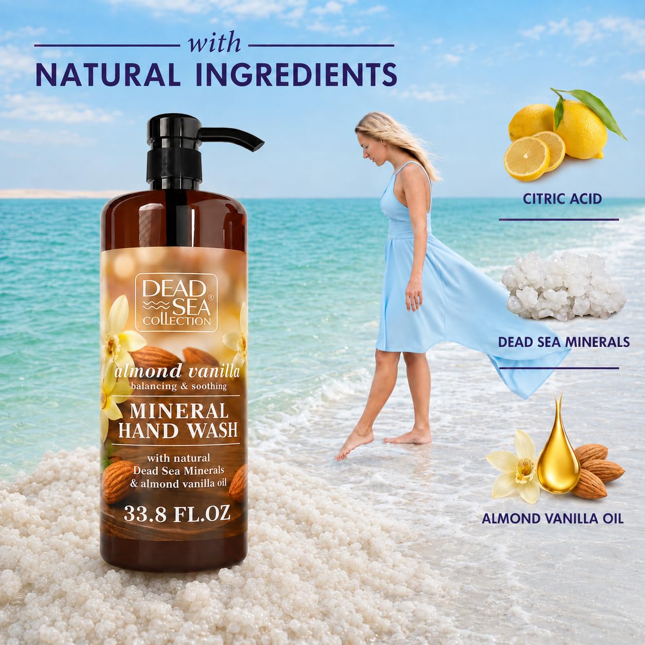 Dead Sea Collection Hand Soap Pump Hemp & Coconut Lime - Moisturizing Hand Wash with Dead Sea Minerals - Cleanses & Refreshes with Hemp - Coconut, Lime Oils, Pack of 2 (33.8 Fl Oz Each)