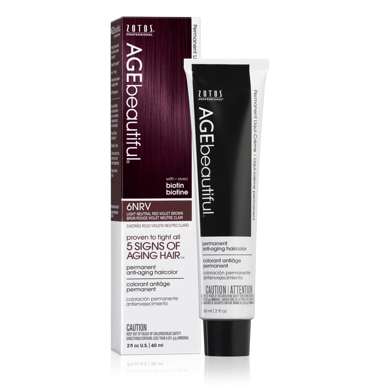 AGE beautiful Permanent Hair Color Dye Liqui Creme | 100% Gray Coverage | Anti-Aging Haircolor | Biotin for Thicker, Fuller Hair | Professional Salon Coloring | 6NRV Light Neutral Red Violet Brown