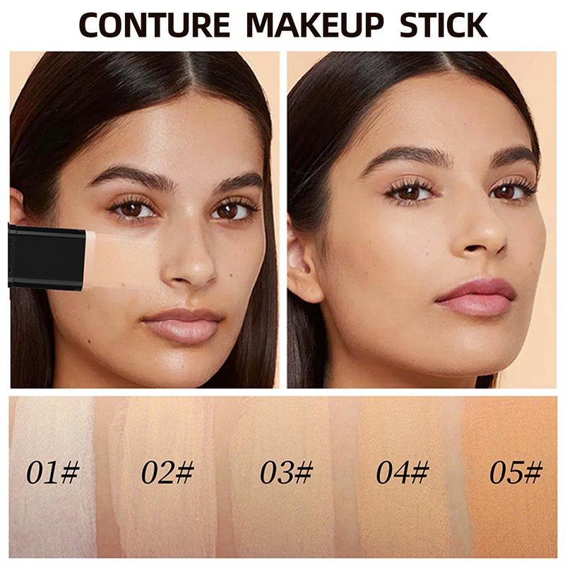 Foundation Stick,2 in 1 Dual-Ended Long-Lasting & Waterproof Concealer Korean Foundation Contour Sticks,Contouring Foundation with Brush,Full Coverage Matte Finish for Face Makeup(04WHEAT)