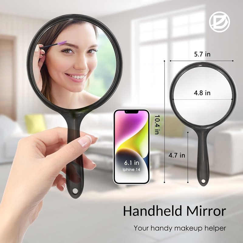 Handheld Mirror - Large Double-Sided Magnifying Makeup Mirror | 5.4" W x 10.4" L, Rounded Black Design