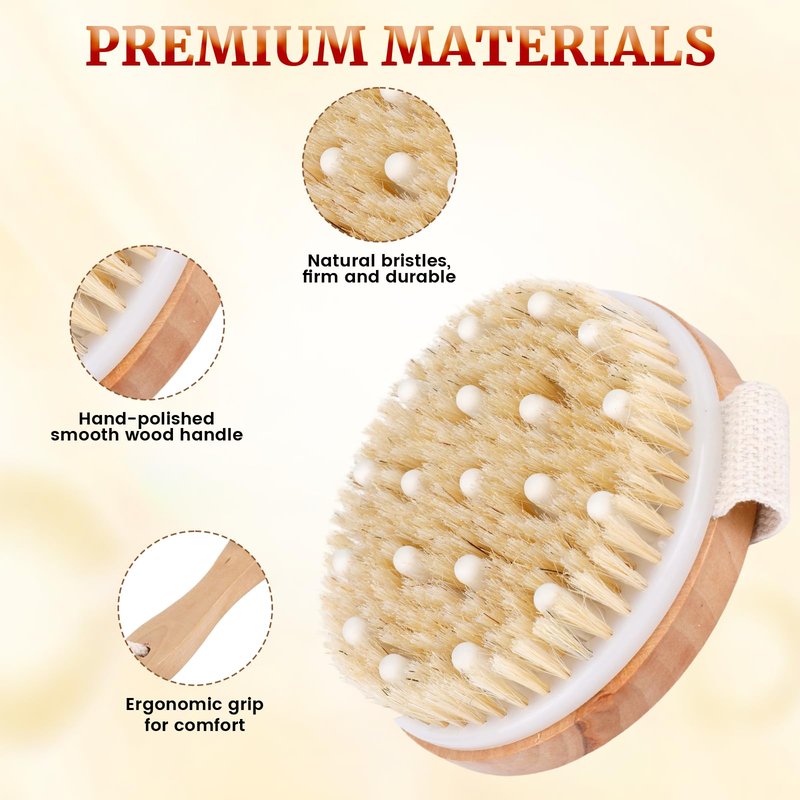 Dry Brush Set-4 Packs Natural Boar Bristle Dry Brushing Body Brush Exfoliating, Face, Foot, Bath Brush for Face and Body for Cellulite Lymphatic Drainage(Set A)