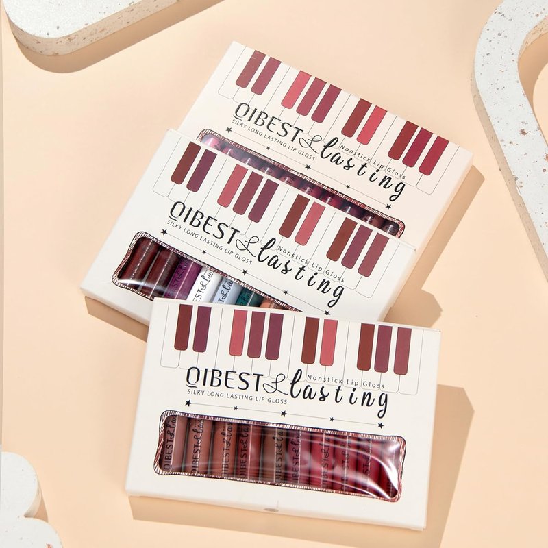 12Pcs Velvet Matte Liquid Lipstick Set - Waterproof Long-Lasting Nudes & Burgundy Shades | Perfect Gift for Women & Teens