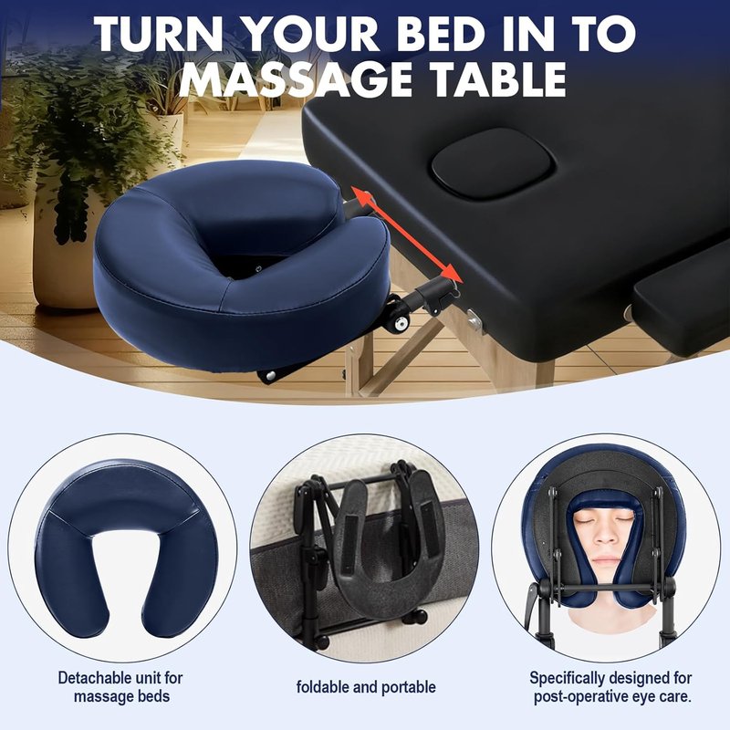 Skiennix Massage Headrest - Adjustable Leather Pillow with Face Cradle & Support Bracket | Blue