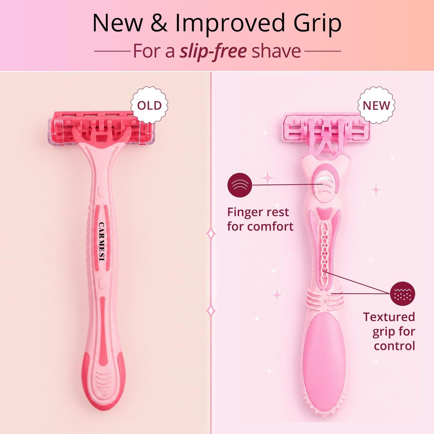 Carmesi Disposable Body Razor for Women – Pack of 5 | Gentle Shave with Aloe Vera Moisture Strip & Rubber Grip | Smooth Hair Removal for Legs, Arms, Underarms & Bikini Line