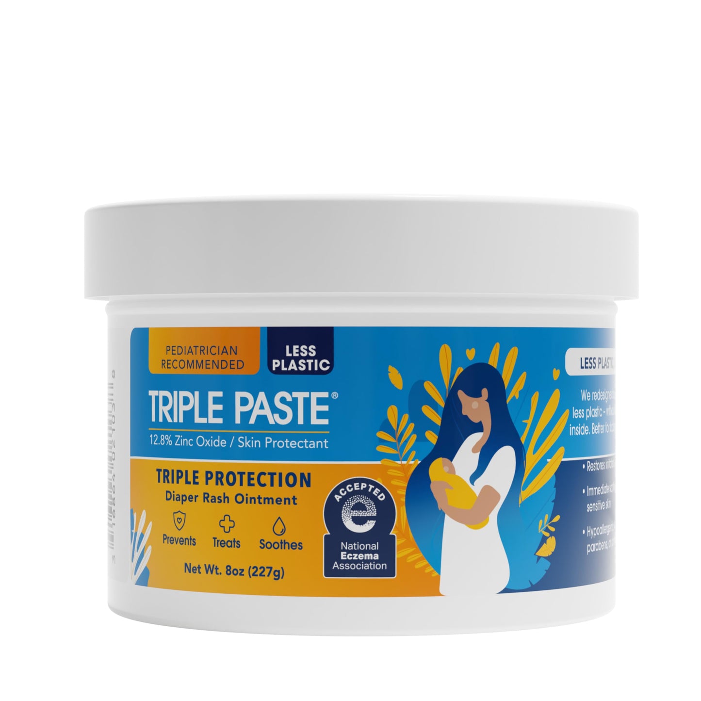 Triple Paste Diaper Rash Cream for Baby - 8 Oz Tub – Zinc Oxide Ointment Treats, Soothes & Prevents Diaper Rash, Pediatrician-Recommended Hypoallergenic Formula, Baby Essentials for Daily & Overnight