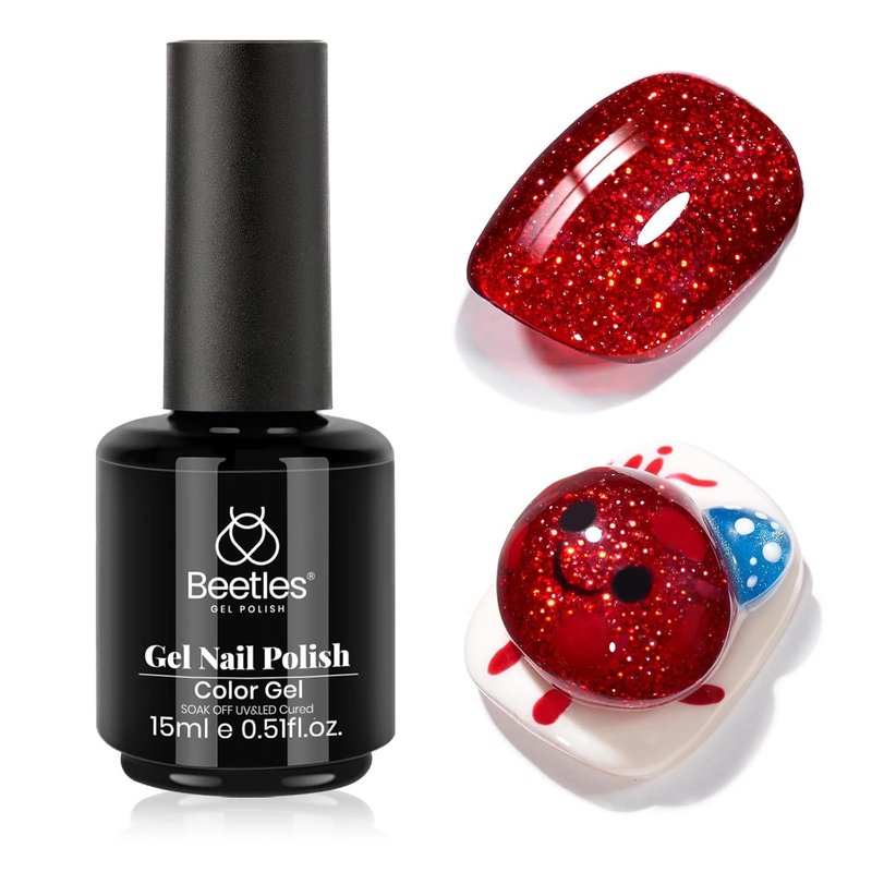 Beetles Glitter Red Gel Nail Polish - Wine Red Shimmer for Stunning Nail Art | 0.5 Oz (15ml)