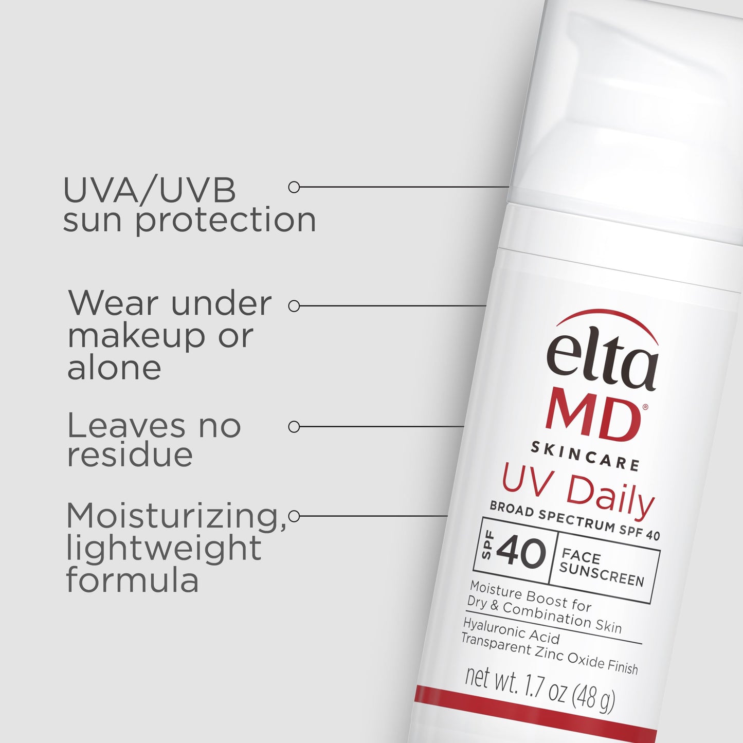 EltaMD UV Daily SPF 40 Face Sunscreen Moisturizer with Zinc Oxide, Daily Face Moisturizer with SPF, Sunscreen, For Dry Skin 1.7 oz Pump (Pack of 2)