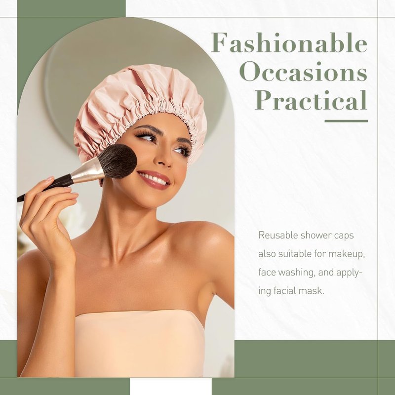 Reusable Shower Cap for Women - Large Waterproof Hair Bonnet | Washable Elastic Band for Long Hair & Braids - Beige
