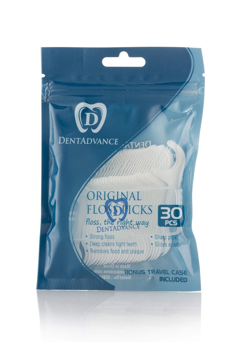 DentAdvance Original Dental Floss Picks - Premium Angled, Easy Reach Back Teeth | Tooth Flossers | Unflavored, 30 ct, w/Travel Case…