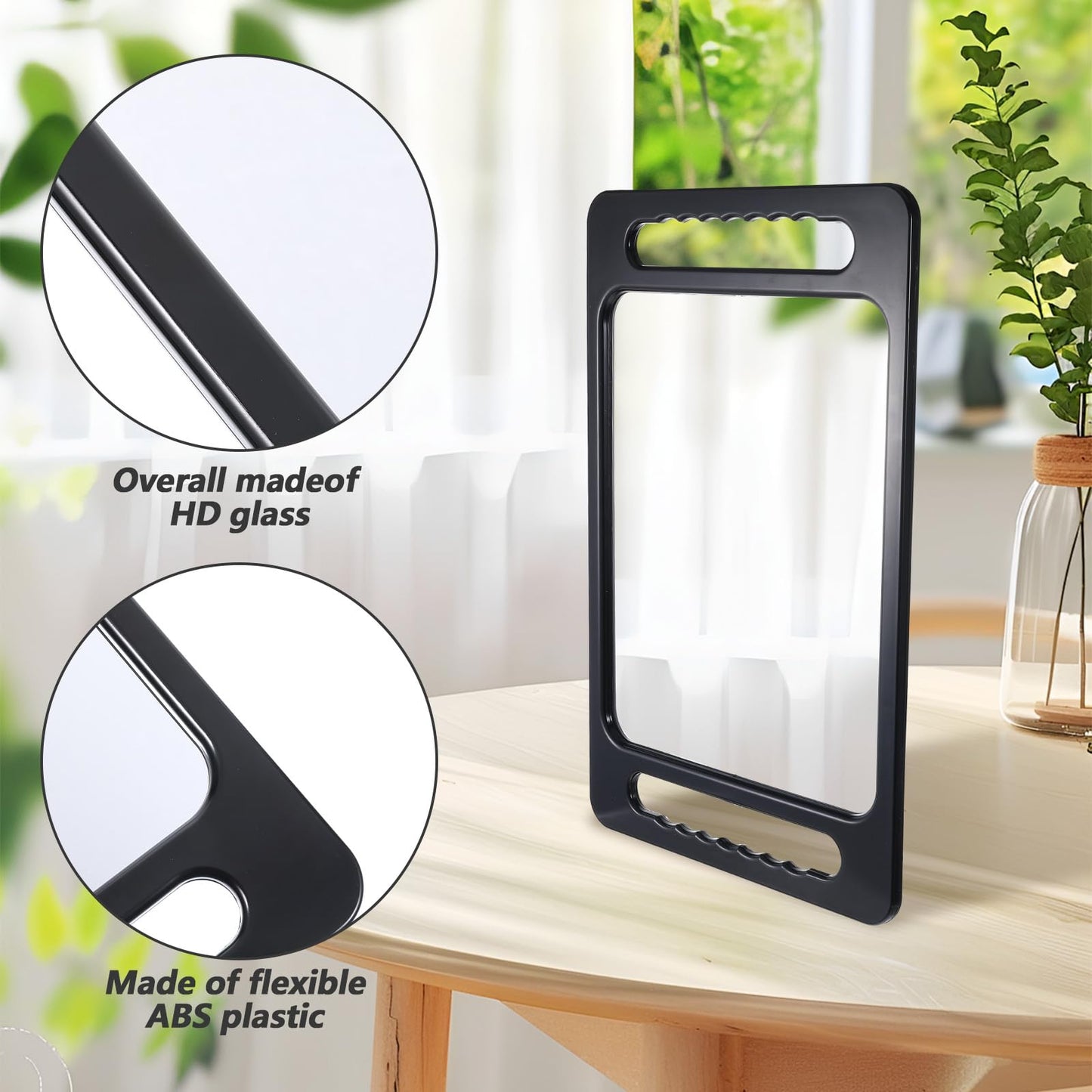 Wanmu Professional Extra Large Hand Mirror with Handle, 16"x10" Drop-Proof Hand Mirror with Double Handle Large Rectangular Handheld Mirrors for Salons, Beauty Salons, Barbers, Salon Hair Mirrors