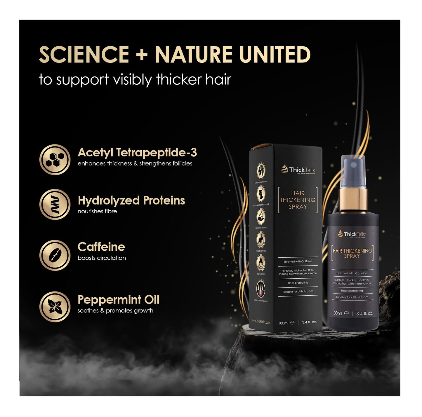 ThickTails Hair Thickening Spray for Women & Men, Instant Volume & Fuller Looking Hair for Fine or Thinning Hair, Root Lift Volumizing Pre-Styler, Lightweight No Residue Formula, 3.4 fl oz