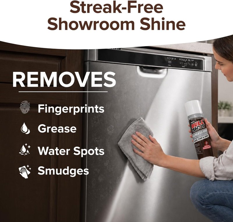Bull Shot Stainless Steel Cleaner Spray - Cleans, Polishes & Protects | Removes Fingerprints & Streaks