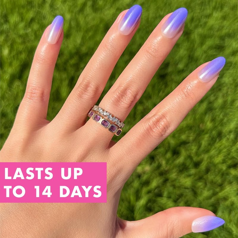 Olive & June Instant Mani Press-On Nails (Glue) | 42 Fake Nails, 21 Sizes | Non-Toxic, Long-Lasting Recycled Materials Realistic Look | Salon-Quality at Home | Medium, Oval | Purple Chrome Gradient