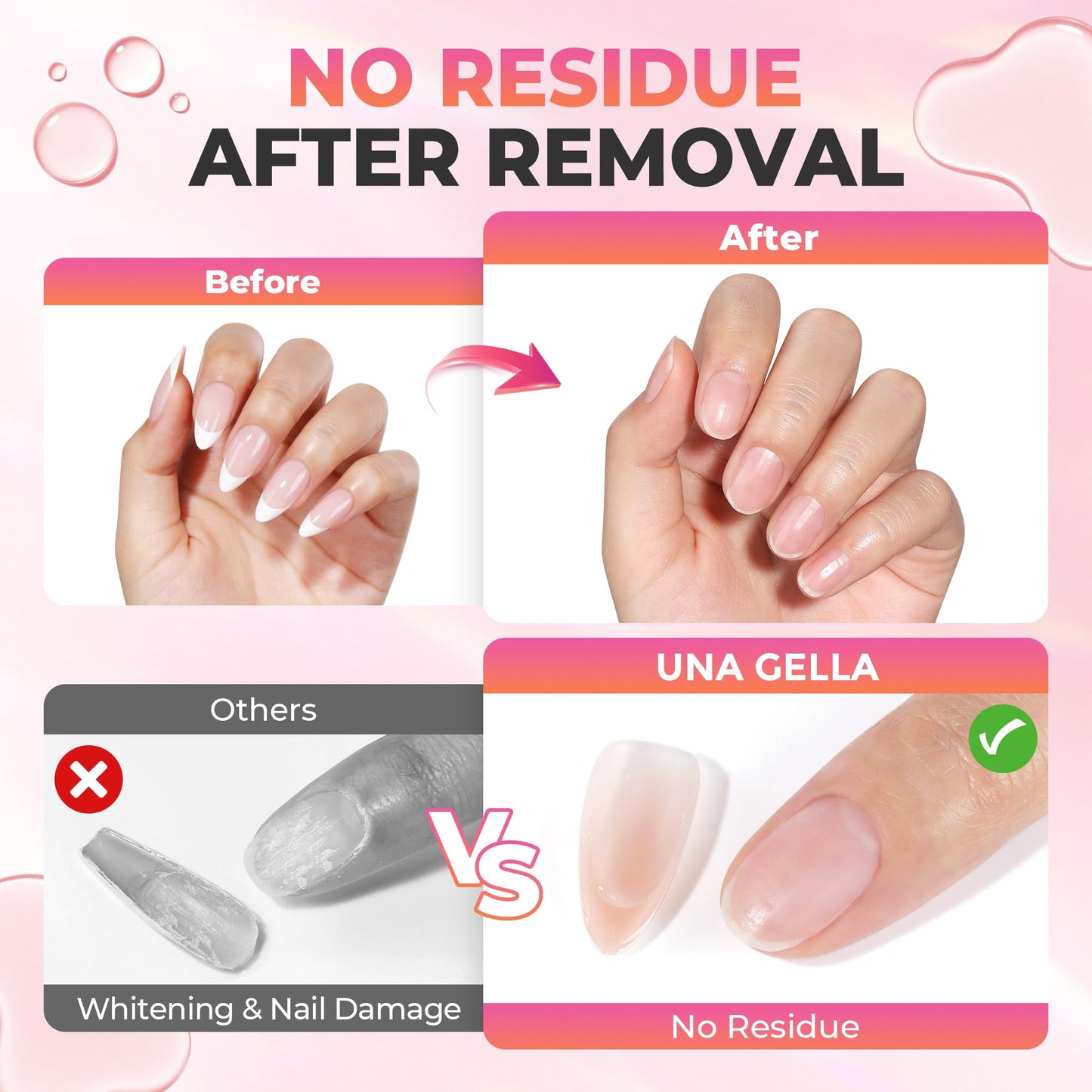 UNA GELLA 20ml*2PCS Nail Glue Remover for Press on, Multi-Functional Pinpoint Glue Remover Fast Removal Gentle Non-Acetone with Crystal Sticks for Nails Polish False Acrylic Nail Tips Home DIY