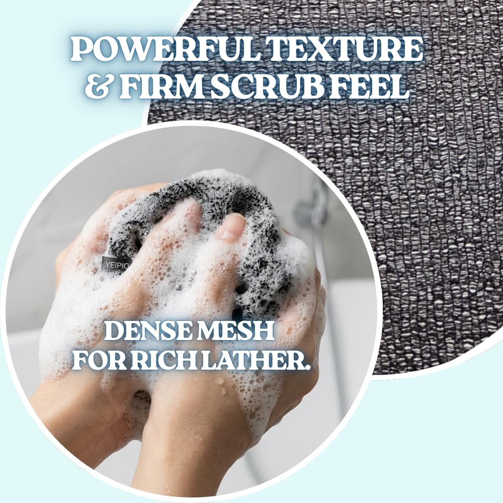 YEIPIO Premium Exfoliating Shower Towel - Extra Long Back Scrubber for Shower, Deep-Cleansing Body Scrubber Washcloth for Smooth Skin, Back Acne-Prone & Rough Skin, Quick-Drying Nylon Mesh