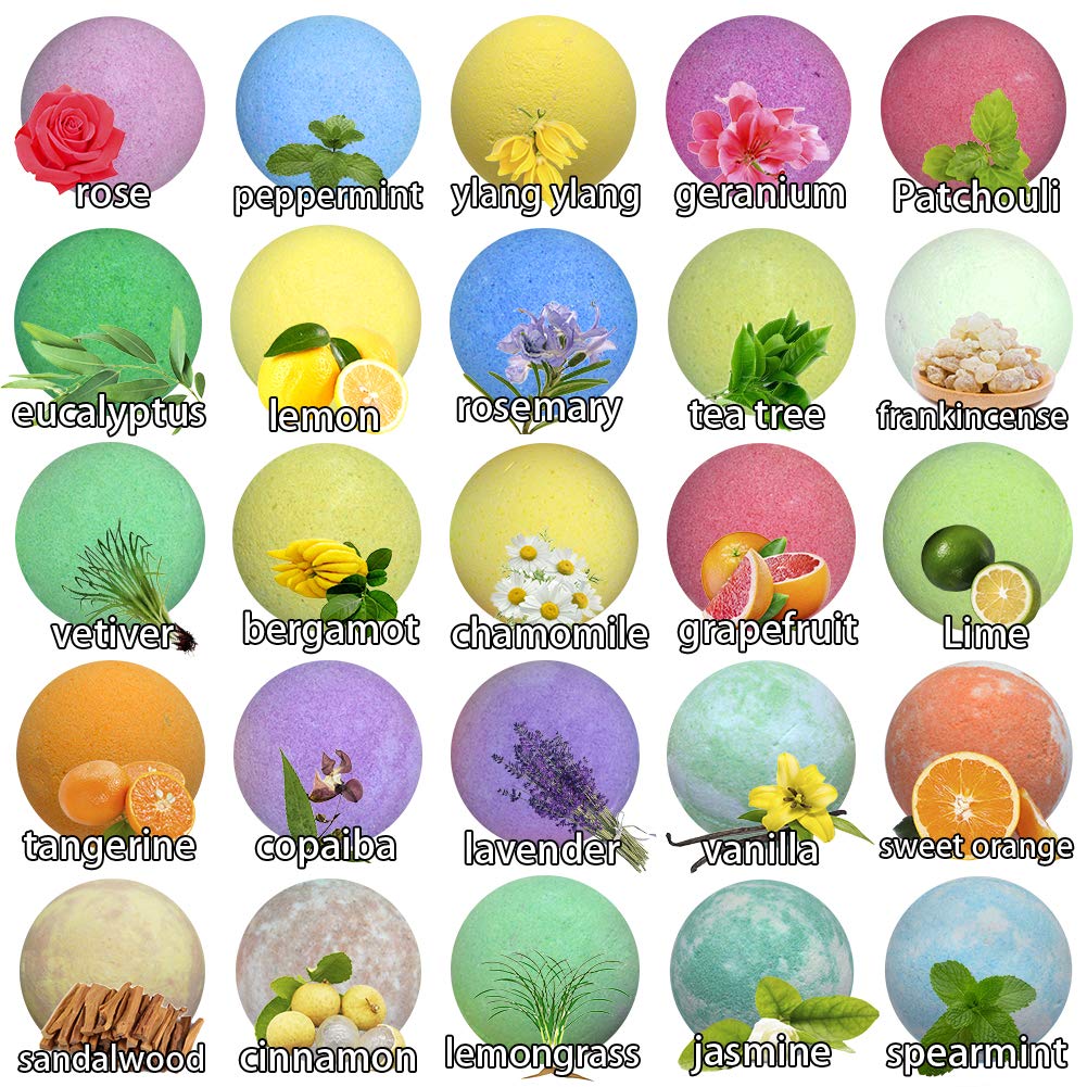 Pure Parker Natural Bath Bombs Bulk 50 Pack with Essential Oils - Moisturizing Gift Set for Women with Shea Butter - Individually Wrapped for Freshness