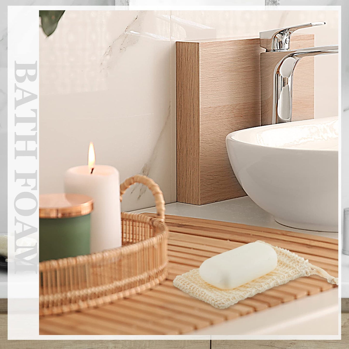 Rtteri 60 Pcs Soap Saver Bags & Bamboo Soap Holder Set Exfoliating Sisal Soaps Washing Bags Self Draining Wooden Bar Soaps Dish for Shower Bath Toilet Kitchen Restaurant