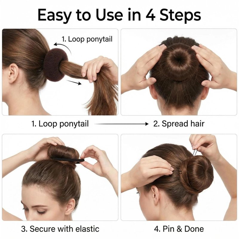iFlyMars Hair Accessories Set - Foam Sponge Bun Shapers, Magic French Twist Clip, Snap Bun Makers, Elastic Bands, and Hair Pins (Brown)