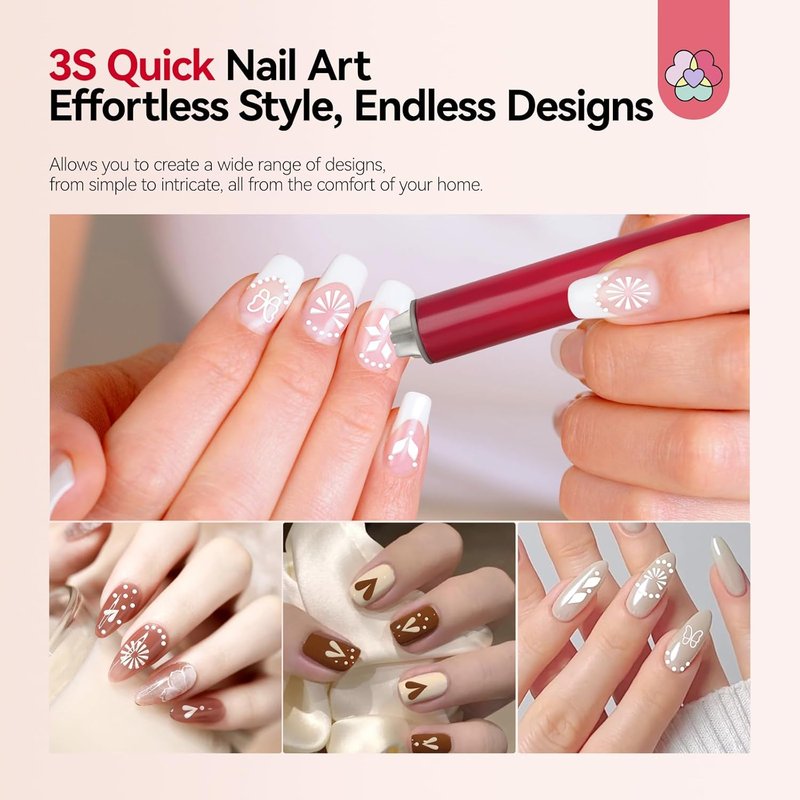 Nail Art Stamp Pen Set - French Tip & Flower Patterns | 3 Quick-Dry Tools for DIY Manicure