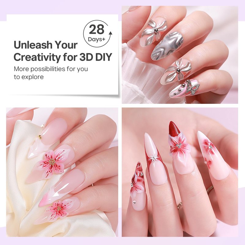 MIZHSE 3D Sculpting Gel Nail Art Kit, 2PCS Clear White Non-Sticky Molding Solid Builder Gel U V LED Hard Gels for Carving Flowers DIY Manicure 3D Nail Design Nail Extensions with Sculpture Pen