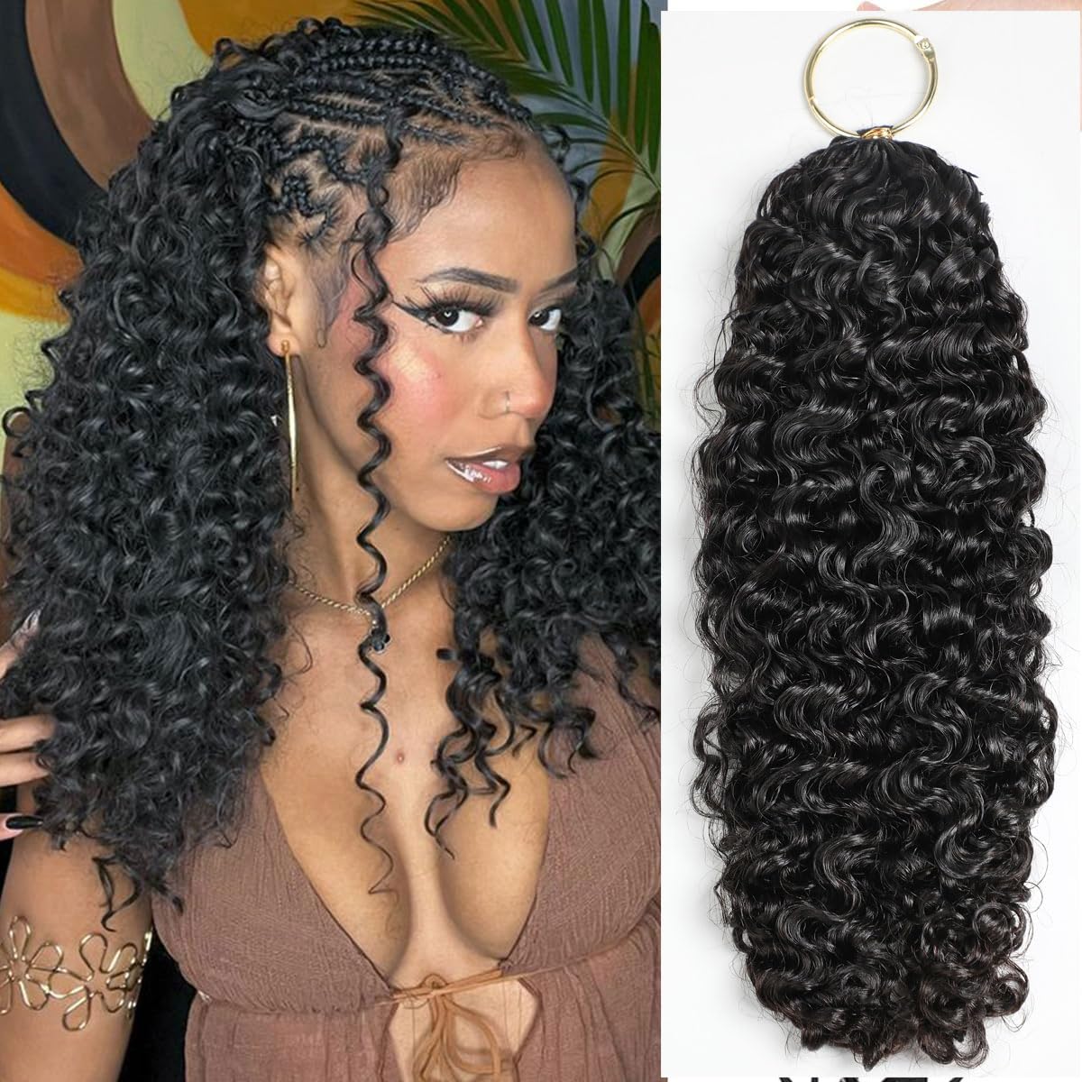 VIPbeauty Burmese Curly Crochet Hair Extensions - 12 Inch, 60g Knotless, Lightweight Remy Hair in Natural Black