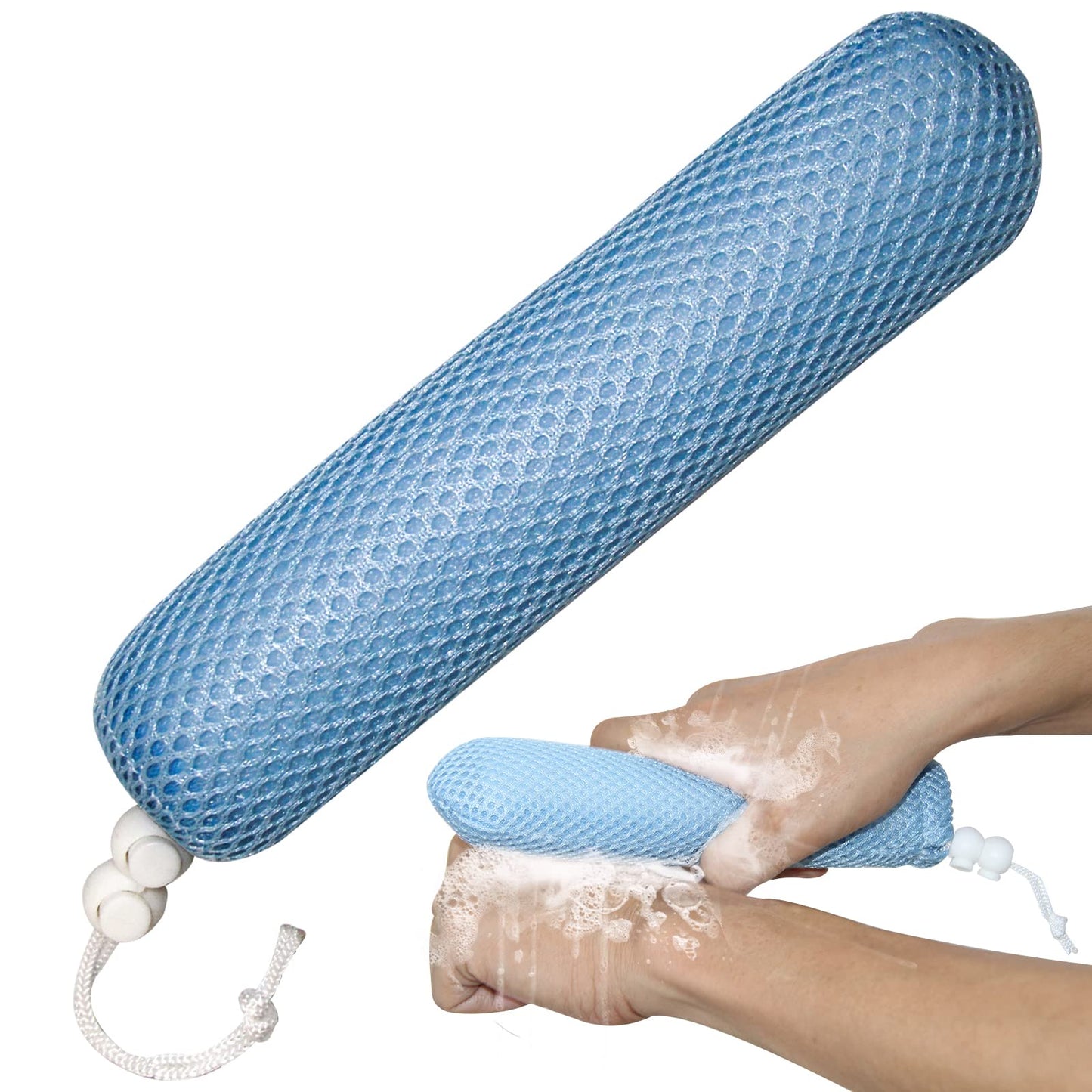 KkaFFe Bath Brush Head with Sponge,Back Scrubber Bath Mesh Bath Body Brush Head for Elderly Aid Bathing and Shower (Blue Head)