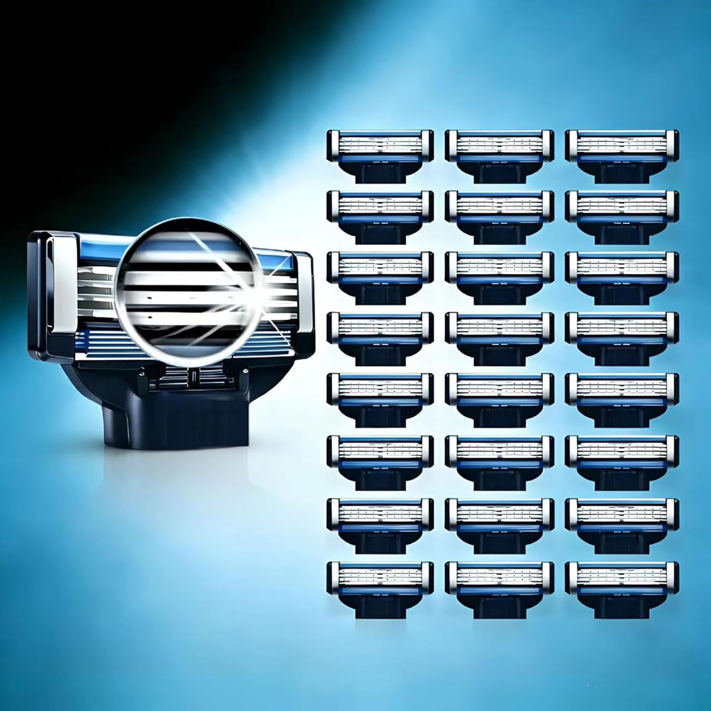 Skiennix Razor Refills for Men - 24 Count Triple-Layer Blades Compatible with Mach3 Razor